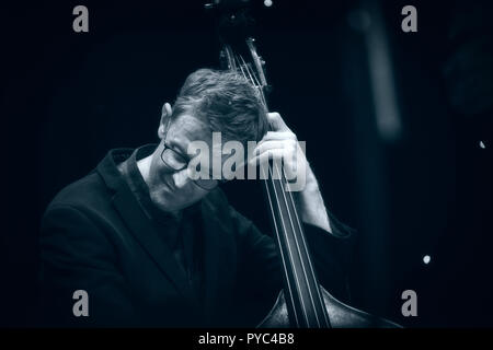 Bassiste de Jazz Adrian Knowles en solo avec 'Atlantic' Crossover Jazz Festival 2018, Scarborough Banque D'Images