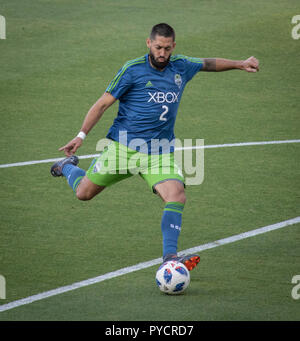 Seattle Sounder Clint Dempsey avant avec la grève Banque D'Images