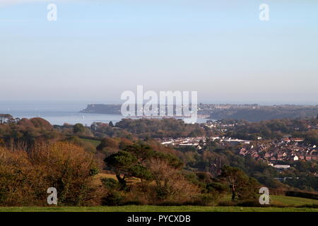 Torbay, Devon, Angleterre : vue de Torbay, Berry Head et Brixham depuis Beacon Hill Banque D'Images