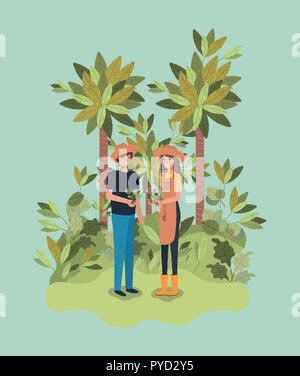 La plantation d'arbres couple dans le parc Illustration de Vecteur