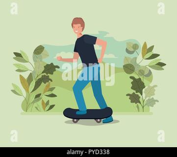 Jeune homme en skateboard sur le parc Illustration de Vecteur