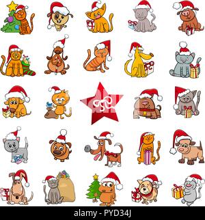 Cartoon Illustration des caractères des animaux au moment de Noël Set Illustration de Vecteur