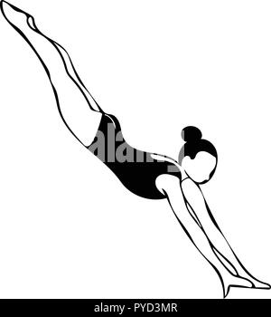 Graphique vectoriel monochrome femme athlétique de l'air en secondes de bar en profil. Illustration de Vecteur
