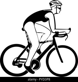 Graphique vectoriel monochrome de triathlète dans le triathlon vélo Femme de profil. Illustration de Vecteur