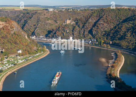 Rocher de la Loreley, vallée du Rhin à l'automne Banque D'Images