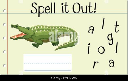 Mot anglais orthographe illustration crocodile Illustration de Vecteur