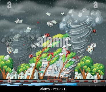 Tornade destructrice de city scene illustration Illustration de Vecteur