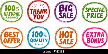 Jeu d'étiquettes comme grosse vente, meilleure offre, qualité, naturel. Vector illustration Illustration de Vecteur