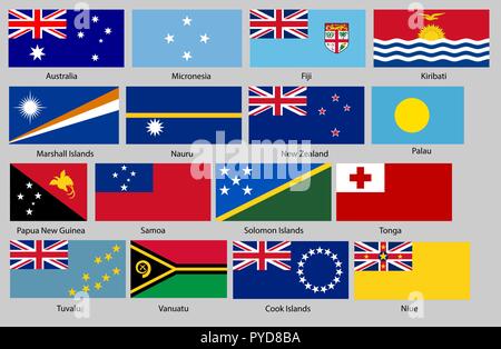 Vector illustration de différents pays, utilisées. Tous les drapeaux Océanie Illustration de Vecteur