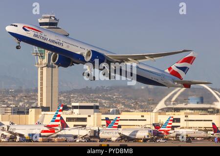 Los Angeles, USA - 19. Février 2016 : Boeing 777-300 de British Airways à l'aéroport de Los Angeles (LAX) aux Etats-Unis. Dans le monde d'utilisation | Banque D'Images