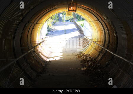 Le vélo et piétons tunnel sous la voie ferrée Metra comme un passage sûr pour les enfants et les adultes. Banque D'Images