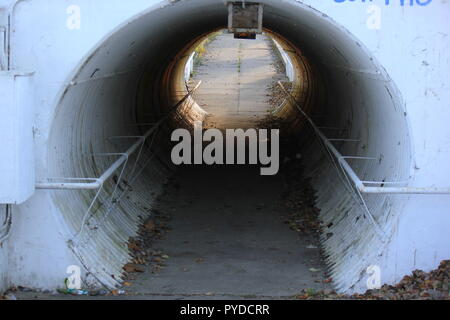 Le vélo et piétons tunnel sous la voie ferrée Metra comme un passage sûr pour les enfants et les adultes. Banque D'Images