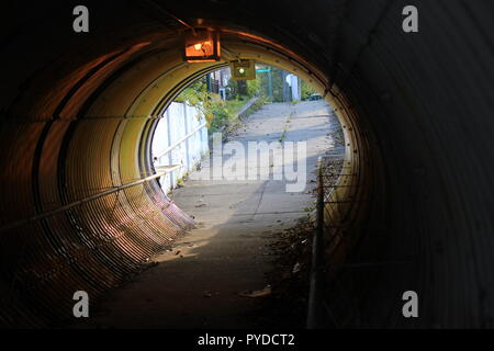 Le vélo et piétons tunnel sous la voie ferrée Metra comme un passage sûr pour les enfants et les adultes. Banque D'Images