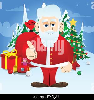 Le Père Noël dans ses vêtements rouge avec barbe blanche faire Thumbs up sign. Vector cartoon character illustration. Illustration de Vecteur