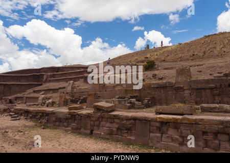 Détail du Mur en ruines Tiwanaco près de La Paz en Bolivie. Culture et archéologie Banque D'Images