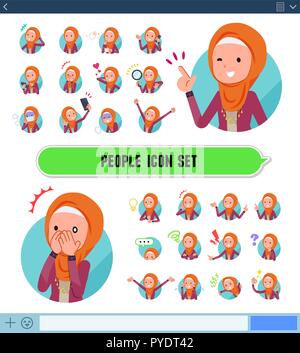 Un ensemble de femmes portant le hijab avec exprime diverses émotions sur l'écran SNS.Il existe des variations d'émotions telles que la joie et la tristesse.C'est vector ar Illustration de Vecteur