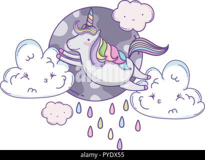 Unicorn sur nuages cute cartoons Illustration de Vecteur