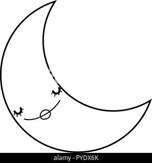 Lune Cute cartoon en noir et blanc Illustration de Vecteur