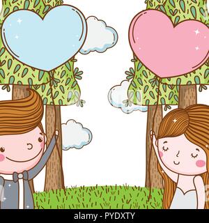 L'homme et la femme avec des ballons coeurs mariage Illustration de Vecteur