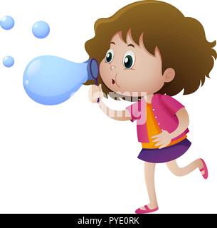 Little girl blowing bubbles illustration Illustration de Vecteur