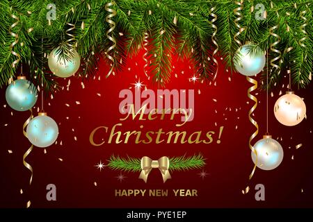 Or la chute de confettis. Lettrage doré Joyeux Noël et Bonne Année. Vector Illustration pour holiday Greeting card Illustration de Vecteur