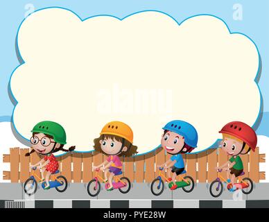 Modèle des frontières avec quatre enfants riding bike illustration Illustration de Vecteur