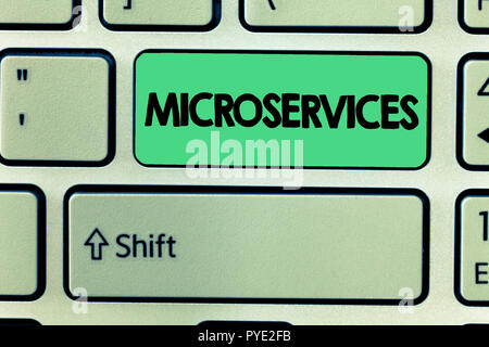 L'écriture de texte Word Microservices. Concept d'affaires pour le développement de logiciels de construction technique module de fonction unique. Banque D'Images