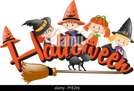 Thème de l'halloween avec les enfants et de balais illustration Illustration de Vecteur