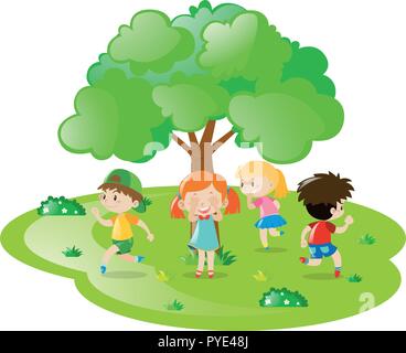 Les enfants jouent à cache-cache dans le parc illustration Illustration de Vecteur