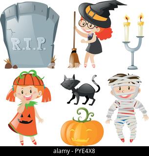 Thème de l'halloween avec les enfants en costumes illustration Illustration de Vecteur