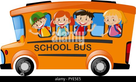 Les enfants équitation sur school bus illustration Illustration de Vecteur