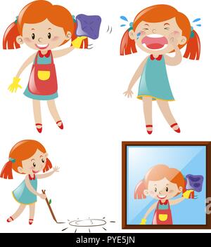 Girl doing différentes actions illustration Illustration de Vecteur