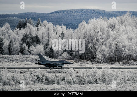 Finnish F/A-Hornet et F-16 belge qui a décollé de la base aérienne de Rovaniemi au cours de l'exercice Trident stade 2018. Photo par Minna-Leena Piirainen Banque D'Images