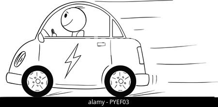 Caricature de l'homme heureux Équitation Voiture électrique Illustration de Vecteur