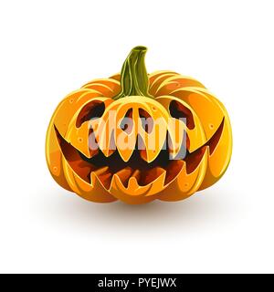 Sinister jack-o'-lantern pour l'Halloween. Halloween citrouille isolé sur fond blanc. Citrouille porc en colère Illustration de Vecteur