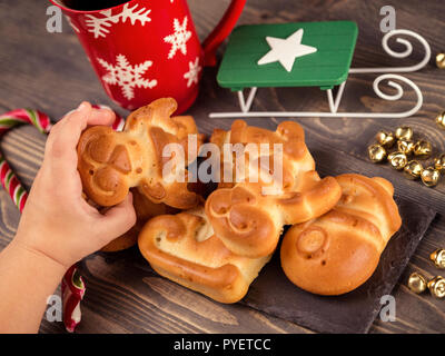 Noël arrière-plan les cookies. Haut vieew, Close up Banque D'Images