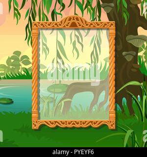 Croquis d'été avec l'espace pour votre texte sur le fond d'arbres dans le parc. Échantillon de carte de vœux, invitations de partie ou de l'affiche de la fête. Vector illustration. Illustration de Vecteur