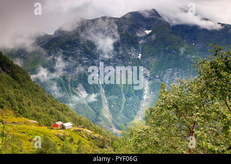 Un jardin luxuriant et vert scène rurale près de Geiranger en Norvège Banque D'Images