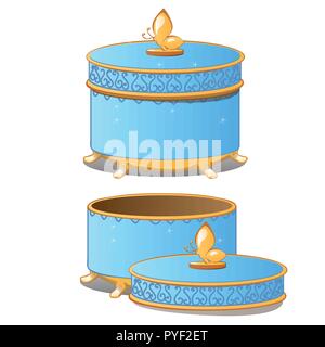 Ensemble de cycle ouvert et fermé des coffrets cadeaux avec couvercle de couleur bleu isolé sur fond blanc. Vector illustration. Illustration de Vecteur
