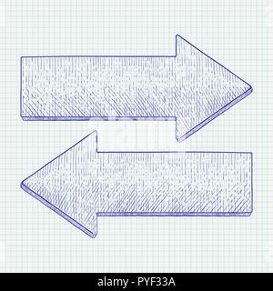 Flèches droite et gauche. Croquis dessinés à la main, Illustration de Vecteur