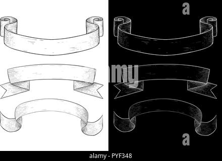 Bannières de ruban. Croquis dessinés à la main, Illustration de Vecteur