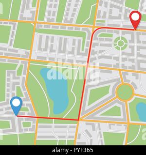 Abstract city navigation. Route entre deux endroits Illustration de Vecteur