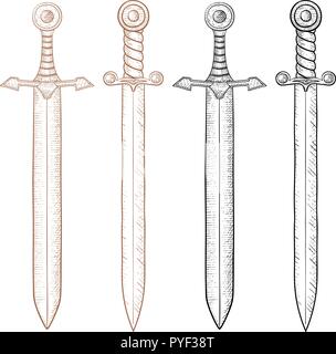 Épée. Croquis dessinés à la main, Illustration de Vecteur