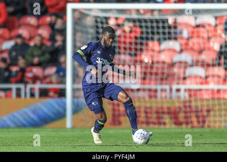 27 octobre 2018, Stade Riverside, Middlesbrough, Angleterre ; Sky Bet Championship Middlesbrough v Derby ; Fikayo Tomori (05) de Derby avec le ballon Crédit : Mark Cosgrove/News Images images Ligue de football anglais sont soumis à licence DataCo Banque D'Images