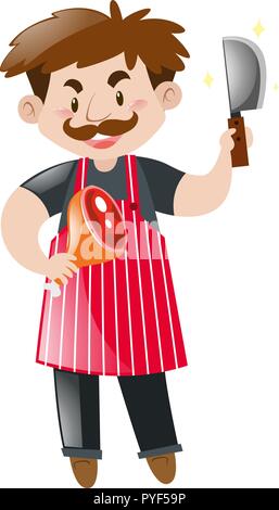 Couteau de boucher avec de la viande et de l'illustration Illustration de Vecteur