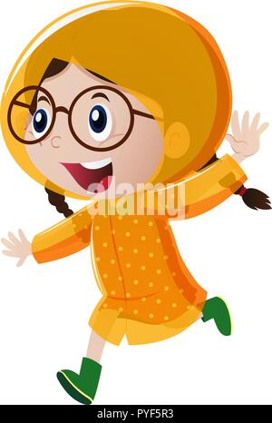 Happy girl en imperméable jaune illustration Illustration de Vecteur