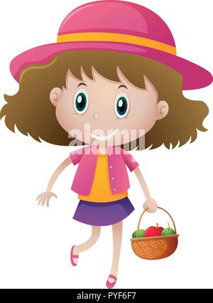 Little girl holding panier de fruits illustration Illustration de Vecteur