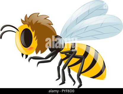 Petite Abeille battant sur fond blanc illustration Illustration de Vecteur