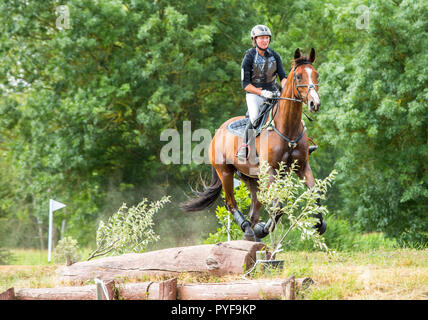 Saint Cyr du Doret, France - le 29 juillet 2016 : Cavalier sur son cheval au galop lors d'une manisfestation de cross-country Banque D'Images