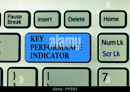 Signe texte montrant Indicateur de performance clé. Photo conceptuelle de l'efficacité de l'un peut atteindre ses objectifs. Banque D'Images
